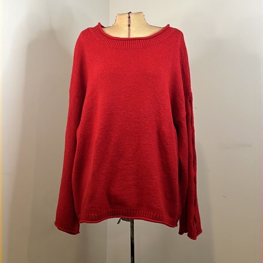 NWT Boutique Plus Red Sweater with Open Weave Down Sleeves - Size 2X
